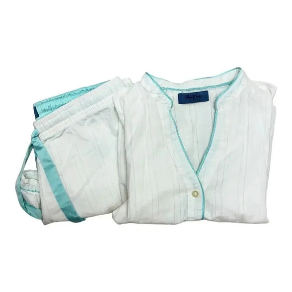 Paris Blues White Pajama Set with Blue Trim-Size Small - Picture 1 of 11